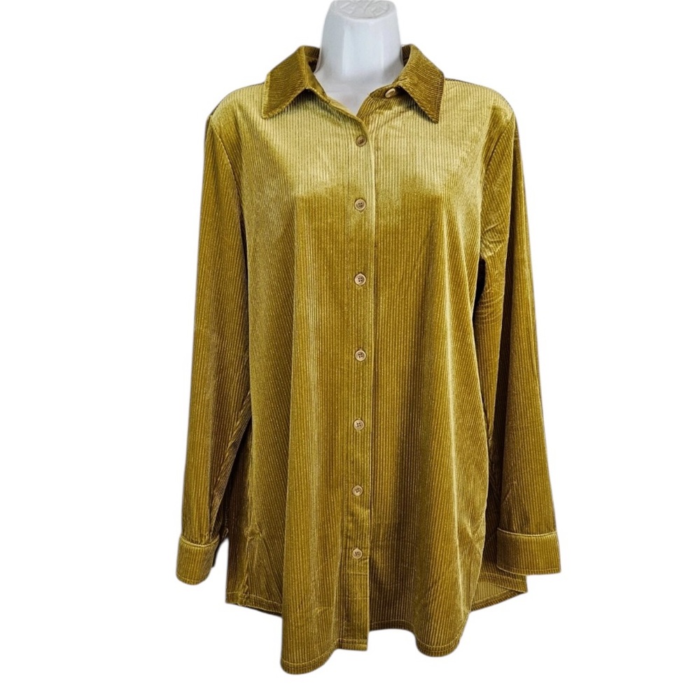 Soft Surroundings Womenβs Velvetβ Boyfriend Tunic Top Yellow Gold Size Medium